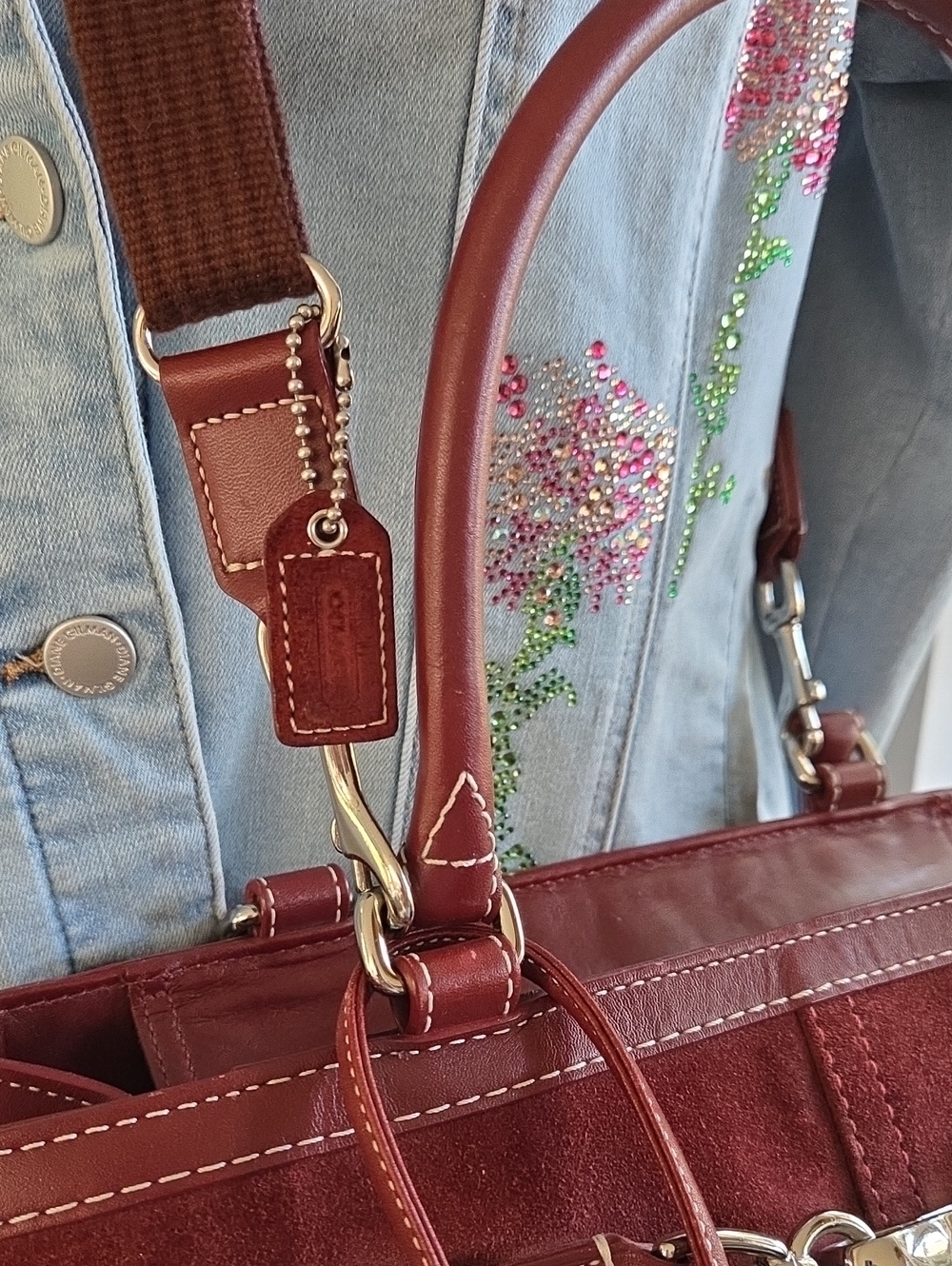 COACH 2007 Burgundy Suede Hamptons Satchel Crossbody Bag w/Wristlet - Picture 4 of 16